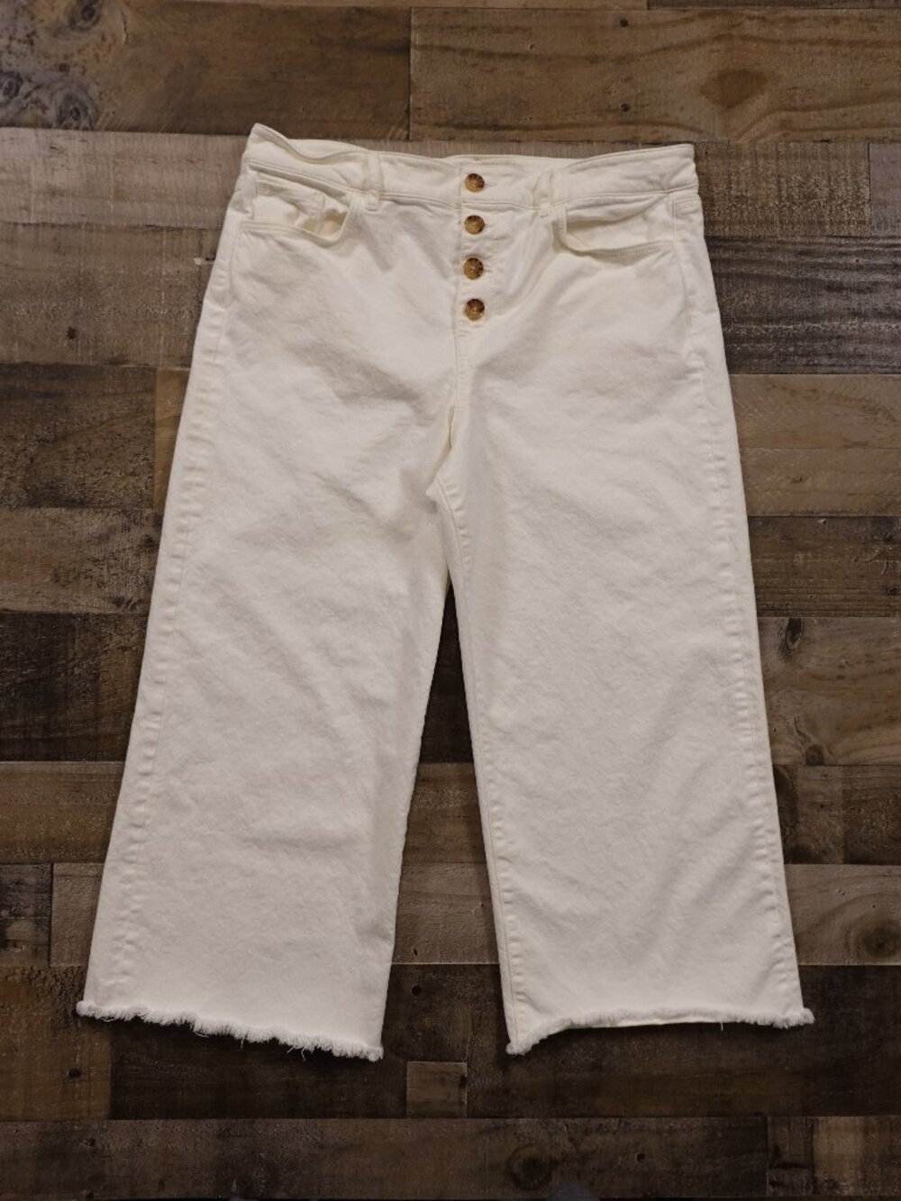 LOFT White Cropped Wide-Leg Jeans with Button Fly